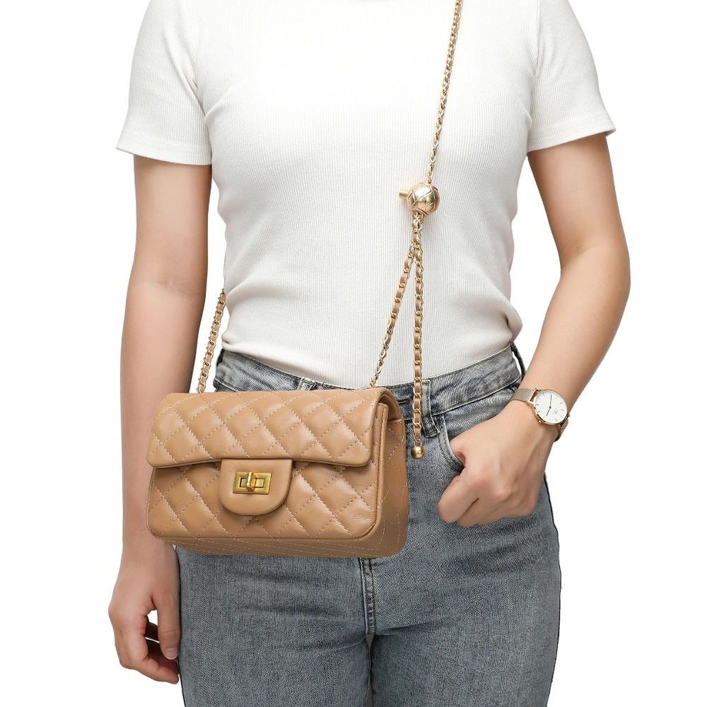 Tiffany & Fred Paris Quilted Sheepskin Leather Shoulder Crossbody Bag - Black - Picture 4 of 4
